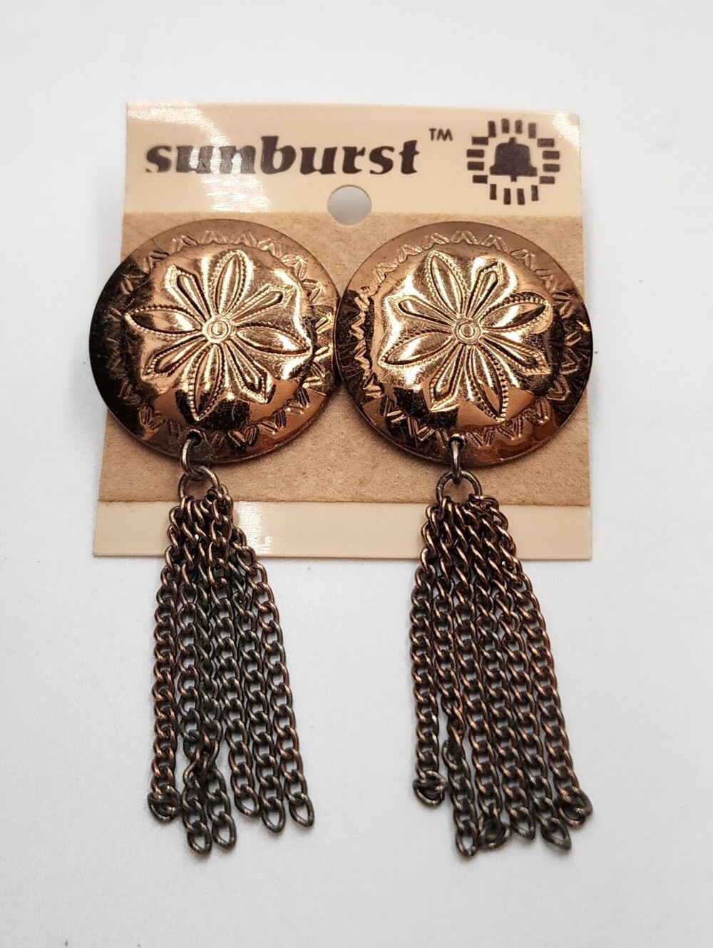 Vintage Boho Pierced Earrings Copper Tone‎ Dangle Drop Southwestern Style Fring